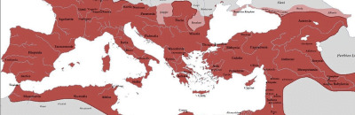 Imperium Rzymskie w roku 117 n.e. Pod koniec panowania Trajana, Rzym osiągnął swój szczytowy zasięg terytorialny.